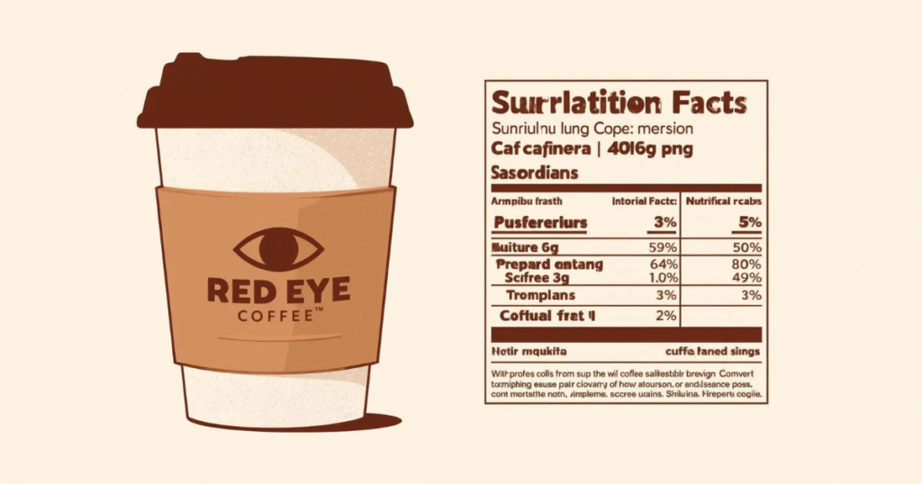 Caffeine and nutrition facts of Red Eye coffee showing espresso shot added to drip coffee for a high caffeine boost