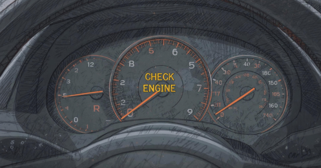 Close-up of a glowing check engine light, illustrating situations when the warning should not be reset